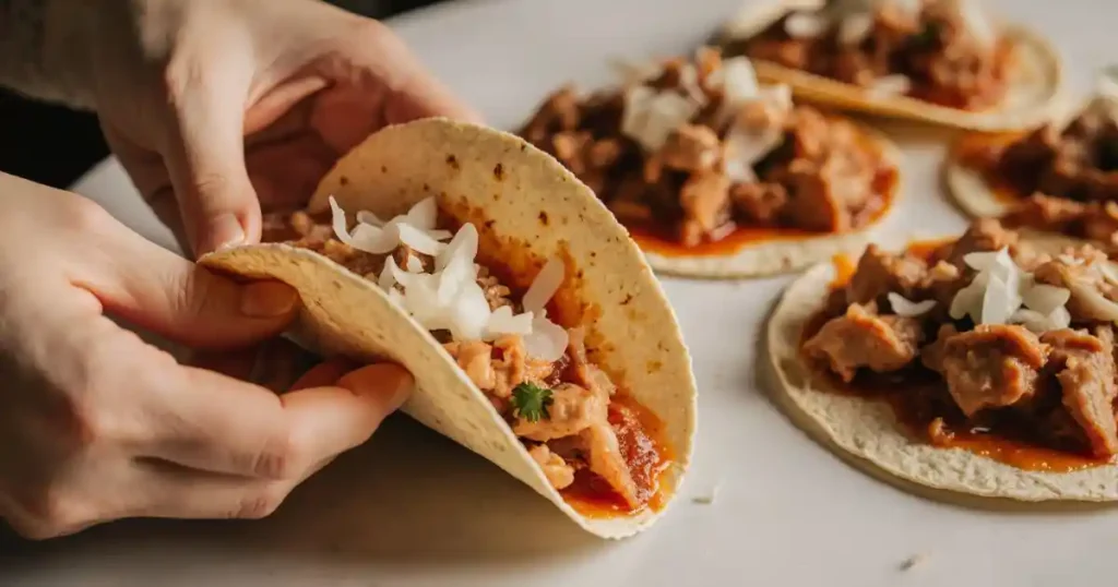 Rolling cheesy chicken enchiladas with shredded cheese and sauce